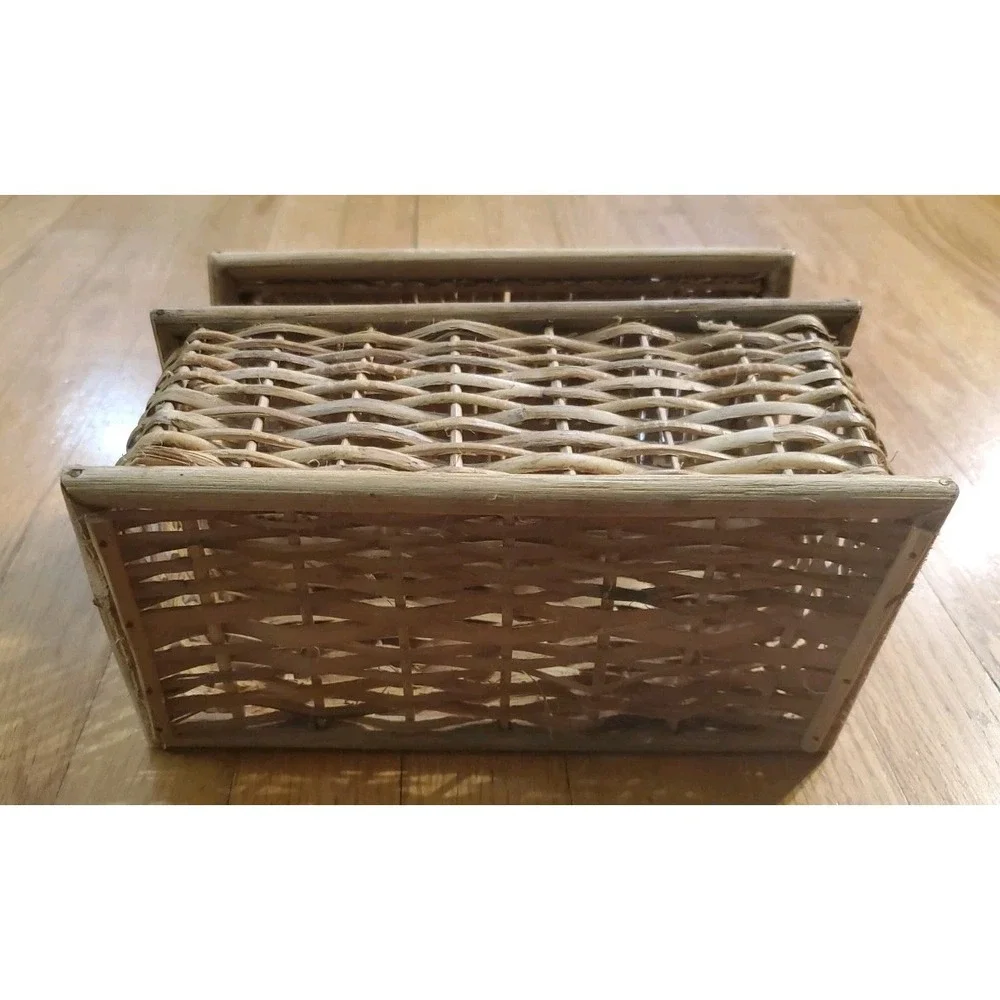 Vintage Wicker Rattan Small Trunk Style Storage Box Cottagecore Boho